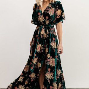 Uma Velvet Maxi Dress in Jade Floral, Size XL